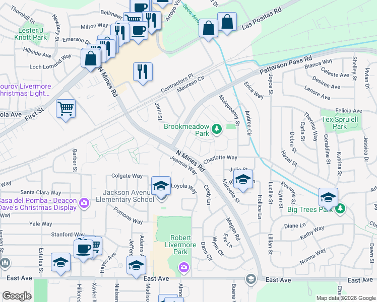map of restaurants, bars, coffee shops, grocery stores, and more near 4667 Laurie Common in Livermore