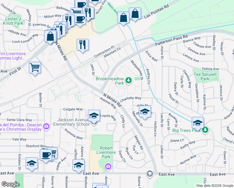 map of restaurants, bars, coffee shops, grocery stores, and more near 4667 Laurie Common in Livermore