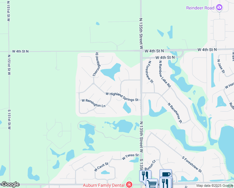 map of restaurants, bars, coffee shops, grocery stores, and more near West Highland Springs Street in Wichita