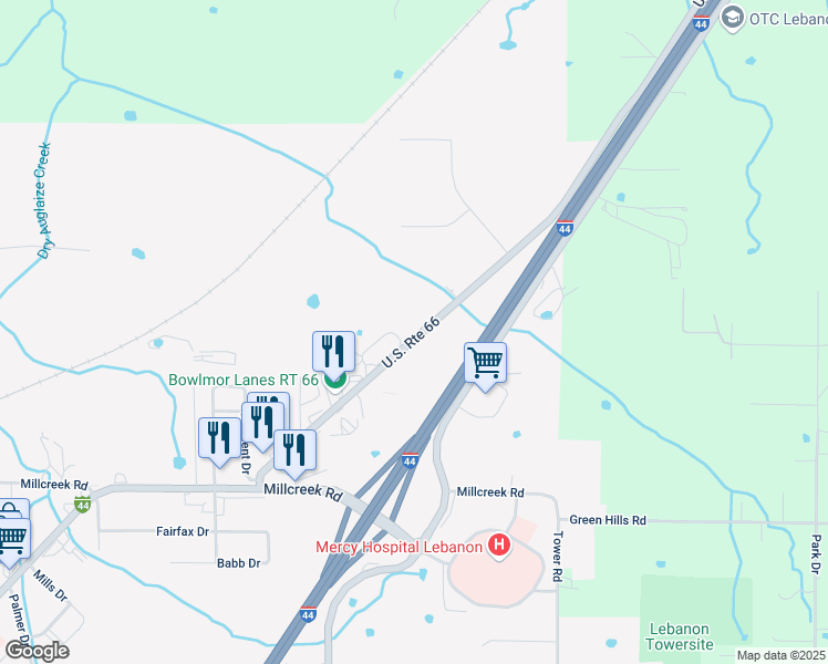 map of restaurants, bars, coffee shops, grocery stores, and more near 1325 East Seminole Avenue in Lebanon