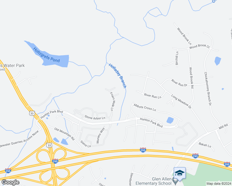 map of restaurants, bars, coffee shops, grocery stores, and more near 11408 Friars Walk Court in Glen Allen