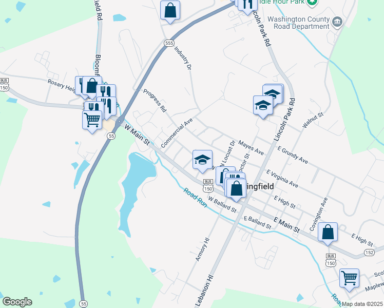 map of restaurants, bars, coffee shops, grocery stores, and more near 400 West High Street in Springfield