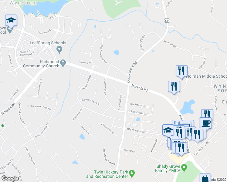 map of restaurants, bars, coffee shops, grocery stores, and more near 11620 Kenilworth Place in Glen Allen