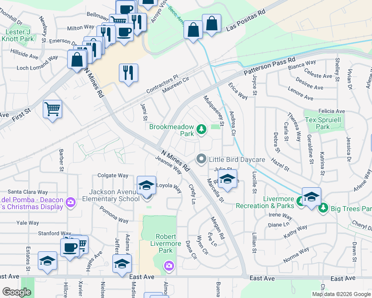map of restaurants, bars, coffee shops, grocery stores, and more near 337 Chris Common in Livermore