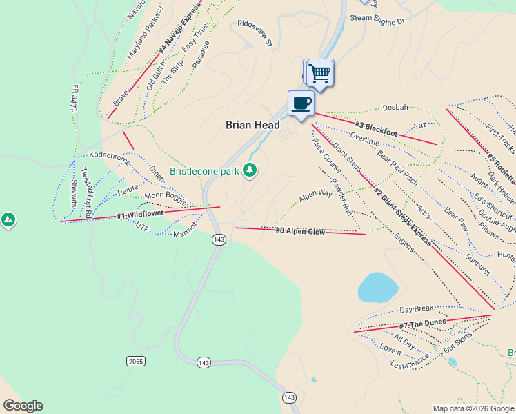 map of restaurants, bars, coffee shops, grocery stores, and more near 561 South Vasels Road in Brian Head