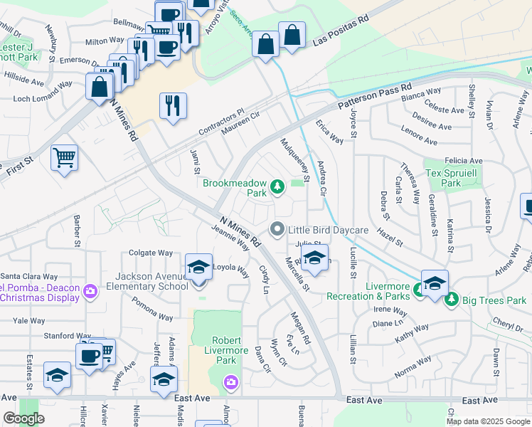 map of restaurants, bars, coffee shops, grocery stores, and more near 526 Charlotte Common in Livermore