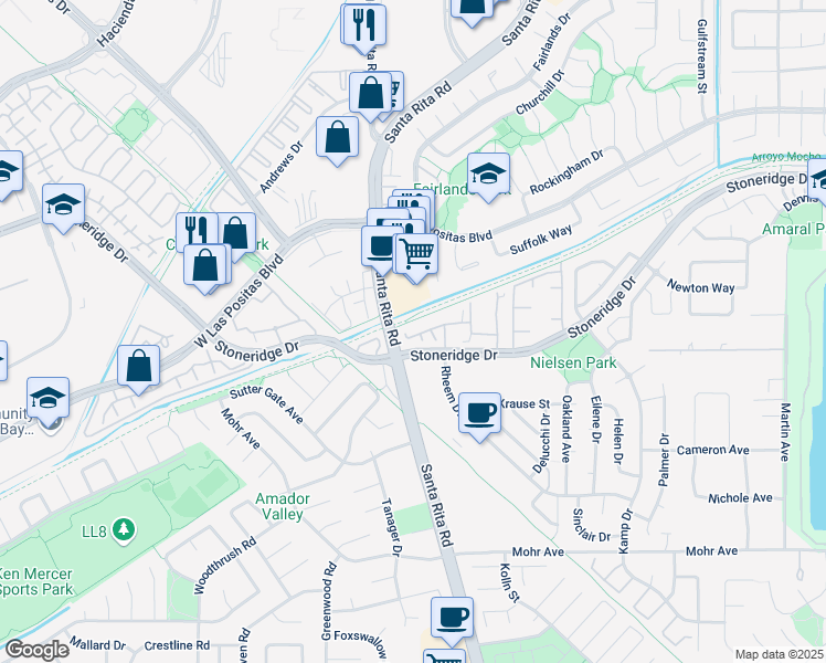 map of restaurants, bars, coffee shops, grocery stores, and more near 4337 Diavila Avenue in Pleasanton