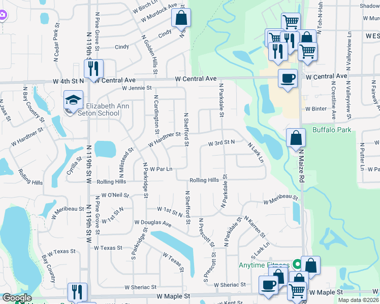 map of restaurants, bars, coffee shops, grocery stores, and more near 369 North Rutgers Street in Wichita
