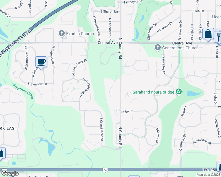 map of restaurants, bars, coffee shops, grocery stores, and more near Grand Mere in Wichita