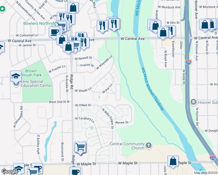 map of restaurants, bars, coffee shops, grocery stores, and more near 6841 West Par Lane in Wichita