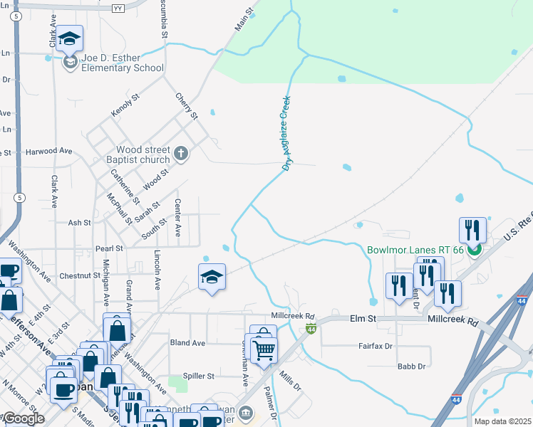 map of restaurants, bars, coffee shops, grocery stores, and more near 1100 Wood Street in Lebanon