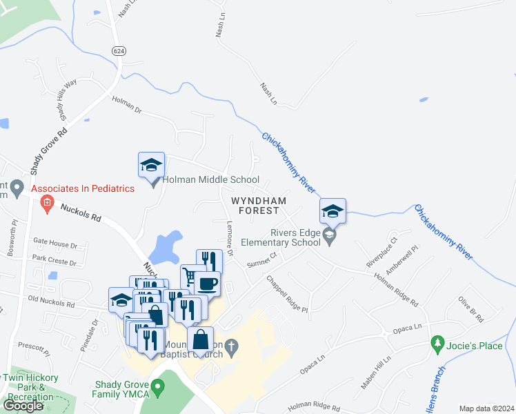 map of restaurants, bars, coffee shops, grocery stores, and more near 5005 Stable Ridge Place in Glen Allen