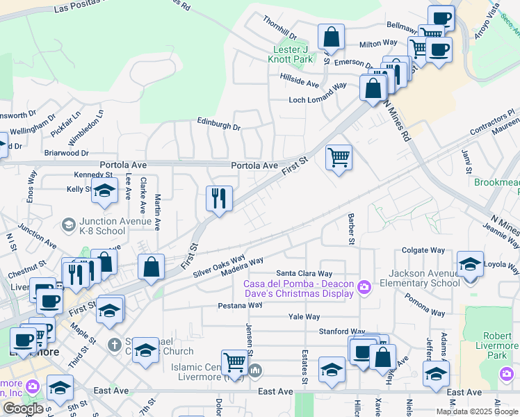 map of restaurants, bars, coffee shops, grocery stores, and more near 256 Plum Tree Street in Livermore