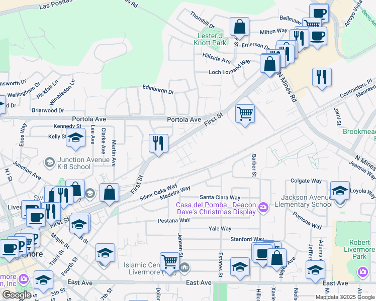 map of restaurants, bars, coffee shops, grocery stores, and more near 236 Plum Tree Street in Livermore
