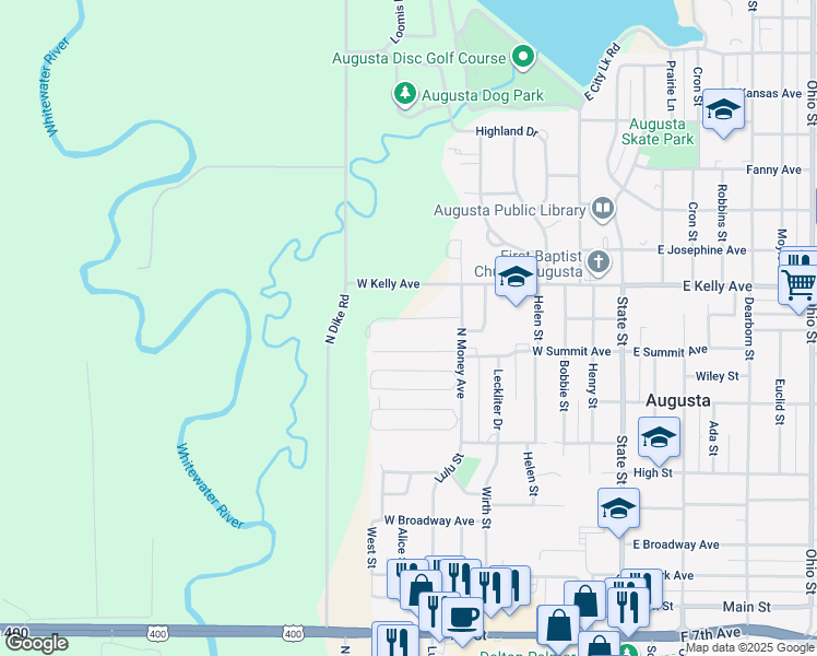 map of restaurants, bars, coffee shops, grocery stores, and more near 1325 Money Street in Augusta