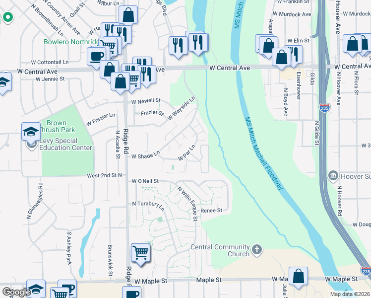map of restaurants, bars, coffee shops, grocery stores, and more near 6728 West Par Lane in Wichita