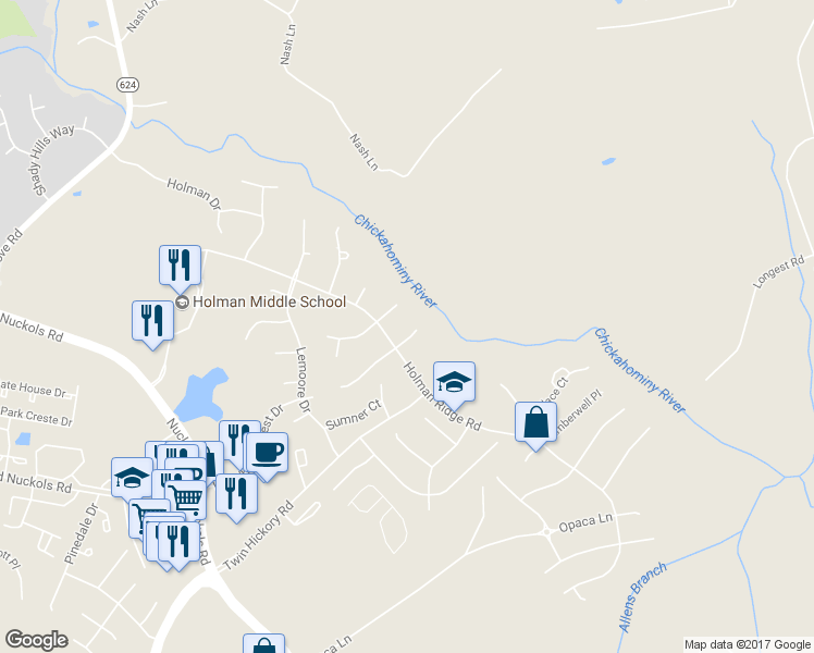 map of restaurants, bars, coffee shops, grocery stores, and more near 4909 Hickory Meadows Court in Glen Allen