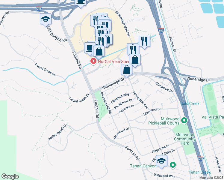 map of restaurants, bars, coffee shops, grocery stores, and more near 7829 Creekside Drive in Pleasanton