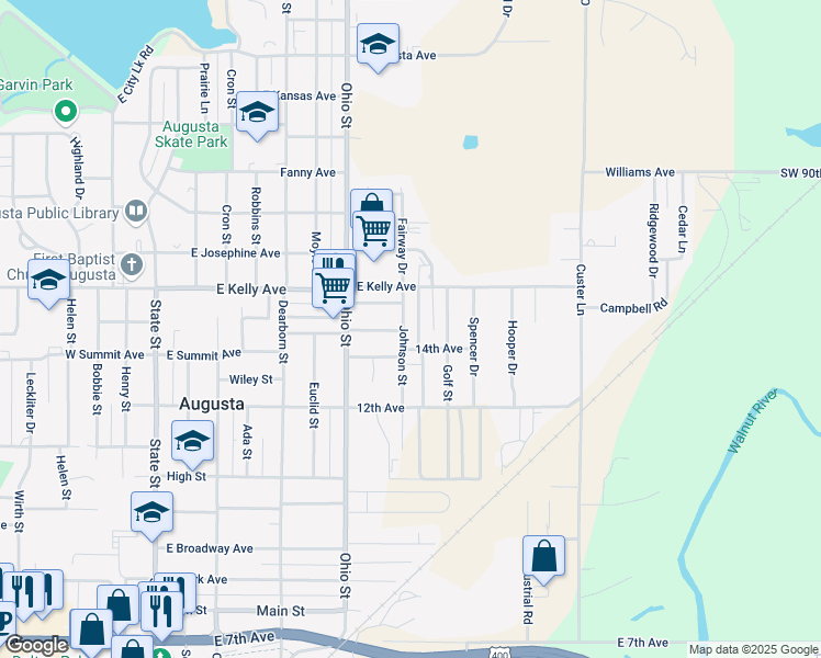map of restaurants, bars, coffee shops, grocery stores, and more near 1413 Starkey Street in Augusta
