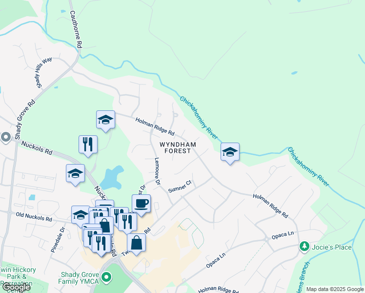 map of restaurants, bars, coffee shops, grocery stores, and more near 5005 Stable Ridge Place in Glen Allen