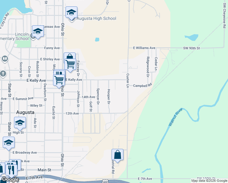 map of restaurants, bars, coffee shops, grocery stores, and more near 1236 Hooper Drive in Augusta