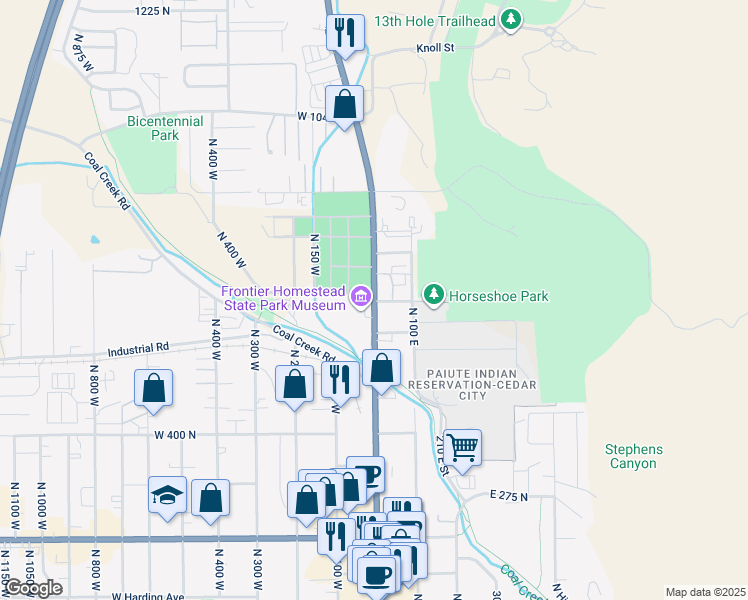 map of restaurants, bars, coffee shops, grocery stores, and more near 675 North Main Street in Cedar City
