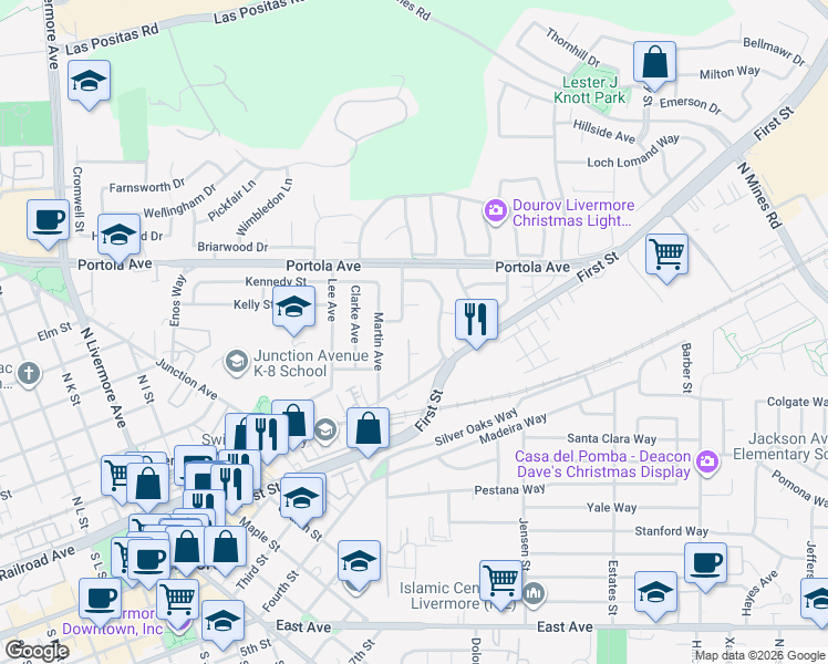 map of restaurants, bars, coffee shops, grocery stores, and more near 3370 Gardella Plaza in Livermore