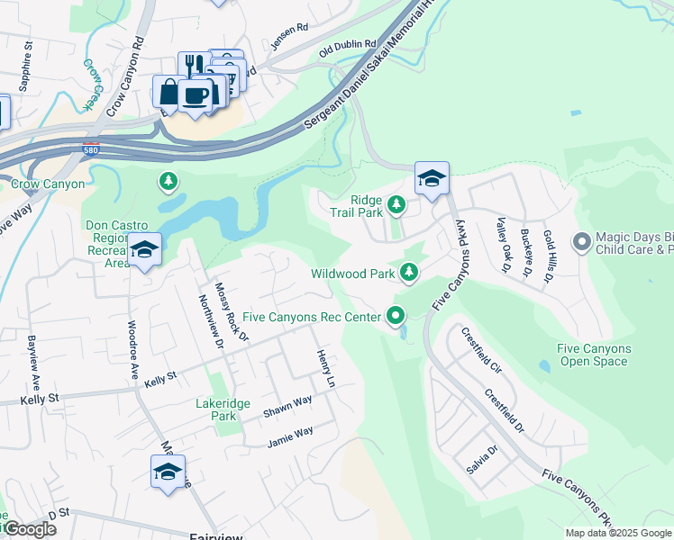 map of restaurants, bars, coffee shops, grocery stores, and more near 22550 Canyon Terrace Drive in Castro Valley