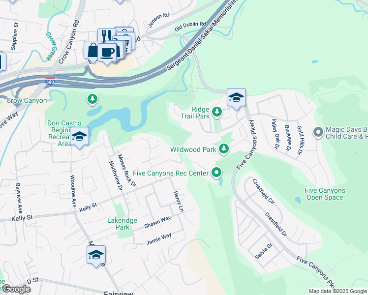 map of restaurants, bars, coffee shops, grocery stores, and more near 22550 Canyon Terrace Drive in Castro Valley