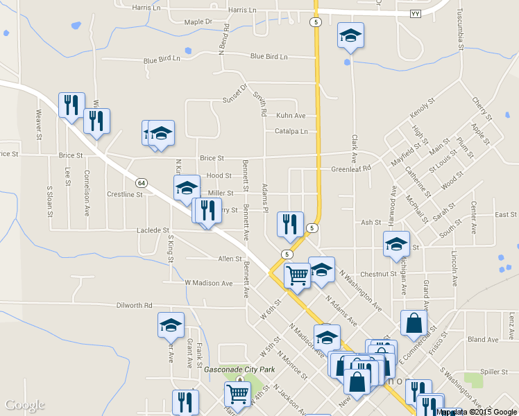 map of restaurants, bars, coffee shops, grocery stores, and more near 901 North Adams Avenue in Lebanon