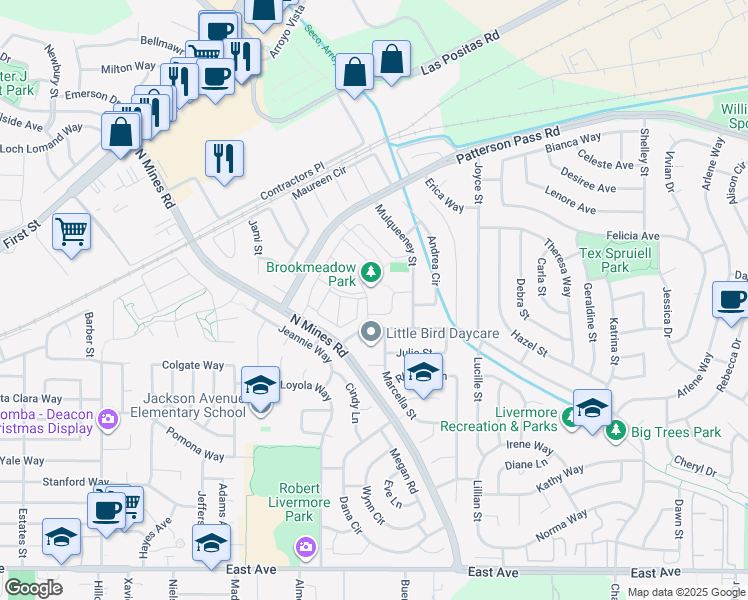 map of restaurants, bars, coffee shops, grocery stores, and more near 526 Charlotte Common in Livermore