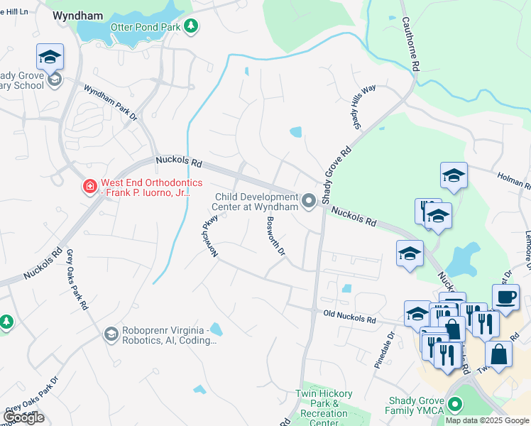 map of restaurants, bars, coffee shops, grocery stores, and more near 11736 Bosworth Dr in Glen Allen