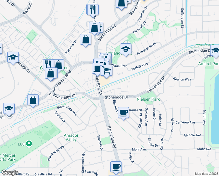 map of restaurants, bars, coffee shops, grocery stores, and more near 4337 Diavila Avenue in Pleasanton