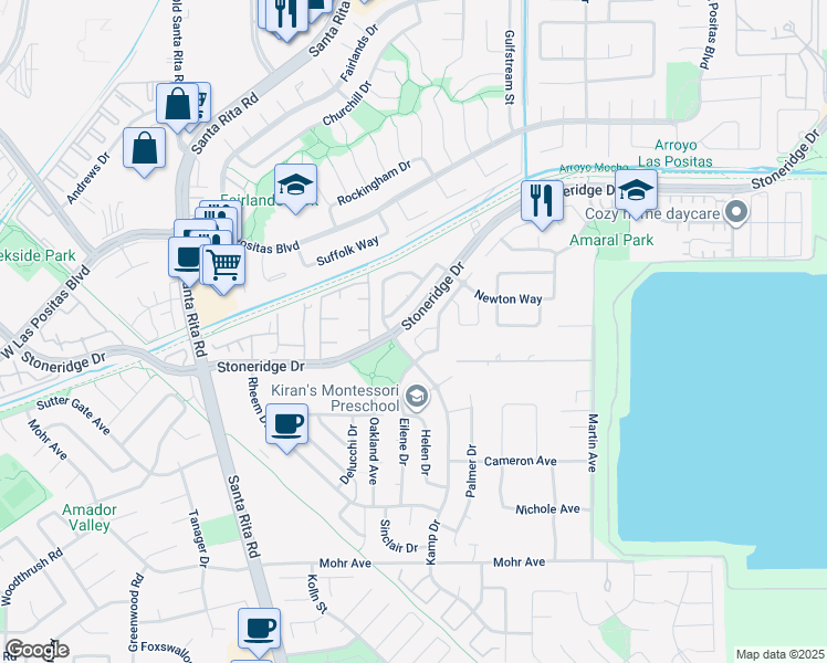 map of restaurants, bars, coffee shops, grocery stores, and more near 3729 Rose Rock Circle in Pleasanton