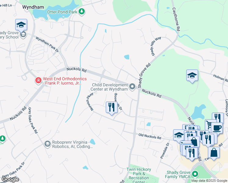 map of restaurants, bars, coffee shops, grocery stores, and more near 11736 Bosworth Drive in Glen Allen
