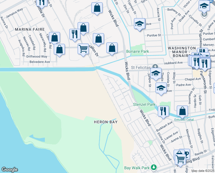 map of restaurants, bars, coffee shops, grocery stores, and more near 2026 Seaspray Court in San Leandro