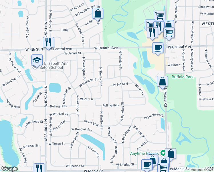 map of restaurants, bars, coffee shops, grocery stores, and more near 369 North Rutgers Street in Wichita