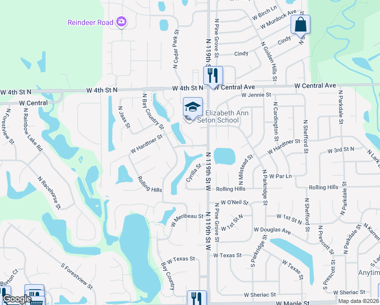 map of restaurants, bars, coffee shops, grocery stores, and more near 12019 Hardtner Court in Wichita