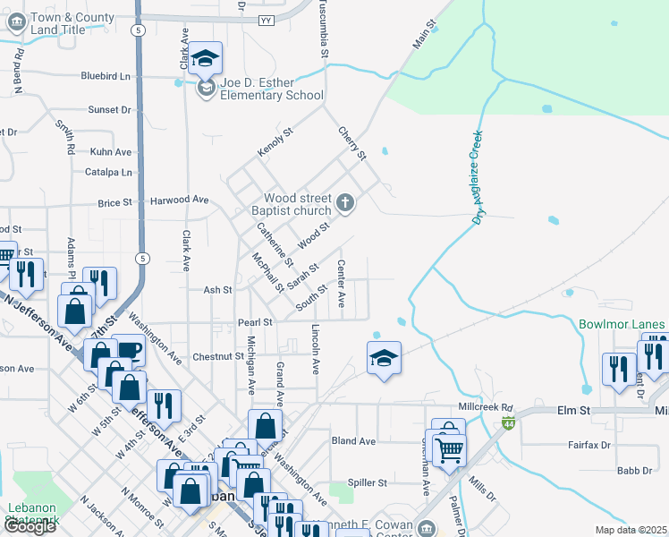 map of restaurants, bars, coffee shops, grocery stores, and more near 201 East Street in Lebanon