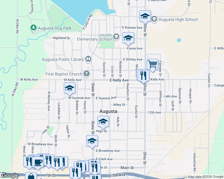 map of restaurants, bars, coffee shops, grocery stores, and more near 1321 Osage St in Augusta