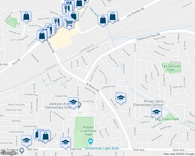 map of restaurants, bars, coffee shops, grocery stores, and more near 4667 Laurie Common in Livermore
