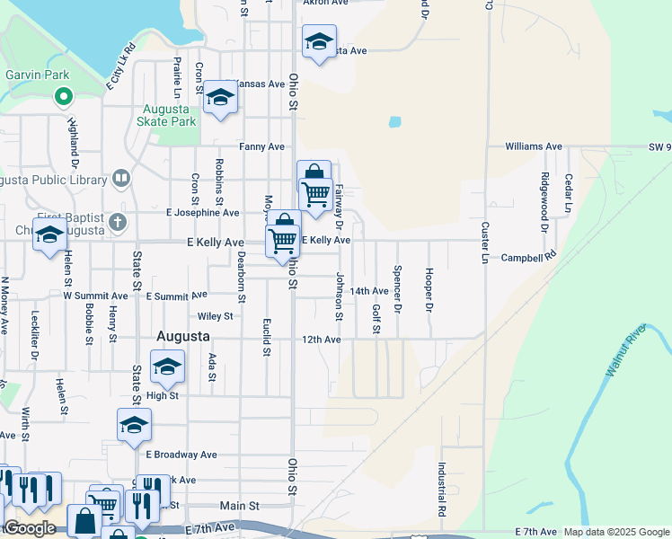 map of restaurants, bars, coffee shops, grocery stores, and more near 1413 Starkey St in Augusta