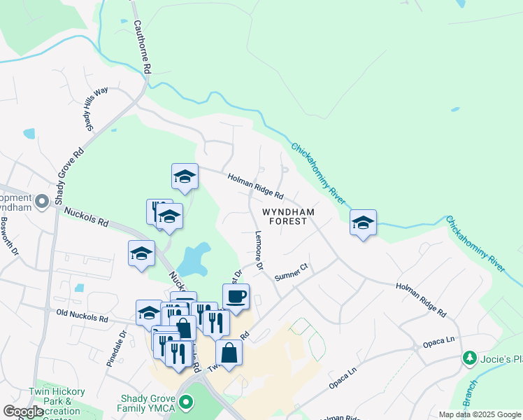 map of restaurants, bars, coffee shops, grocery stores, and more near 12005 Simsbury Court in Glen Allen