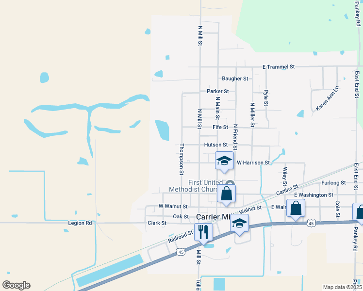 map of restaurants, bars, coffee shops, grocery stores, and more near 499 North Thompson Street in Carrier Mills