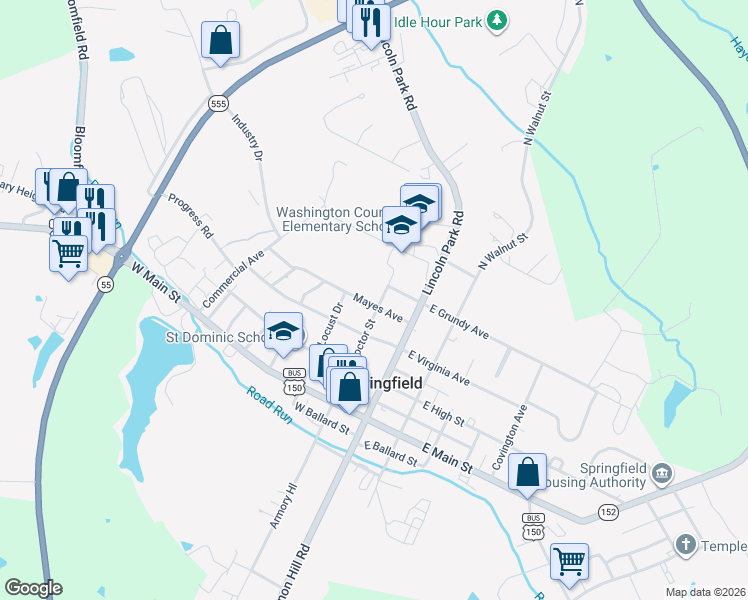 map of restaurants, bars, coffee shops, grocery stores, and more near 113 Mayes Avenue in Springfield