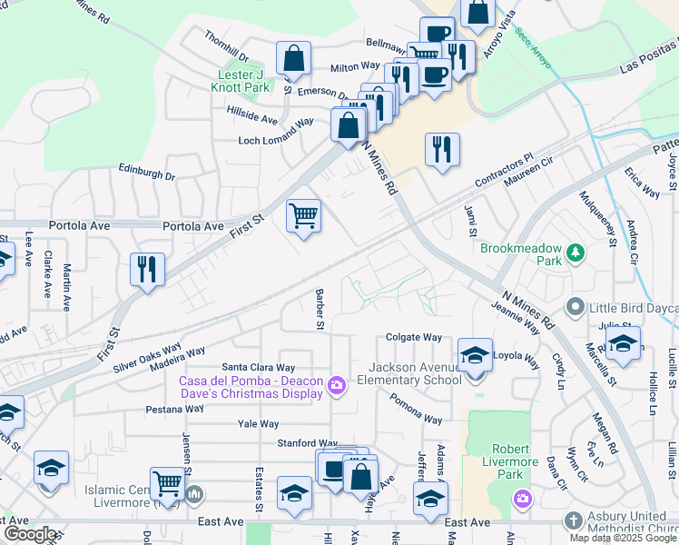 map of restaurants, bars, coffee shops, grocery stores, and more near 202 Sonia Way in Livermore