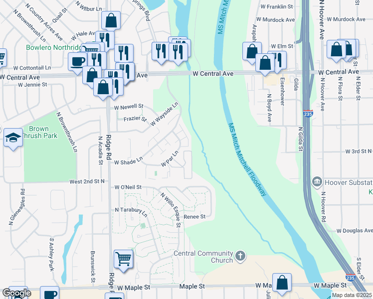 map of restaurants, bars, coffee shops, grocery stores, and more near 6725 West Shade Lane in Wichita