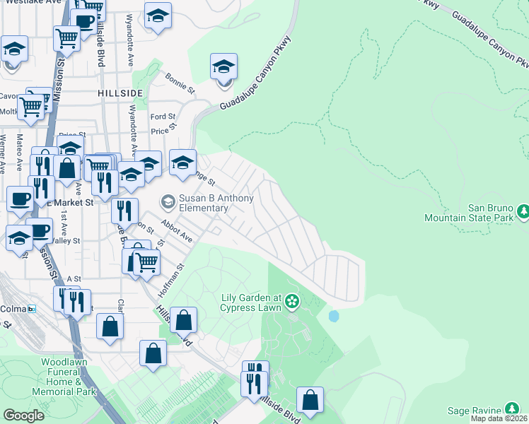 map of restaurants, bars, coffee shops, grocery stores, and more near 140 Harbor Drive in Daly City
