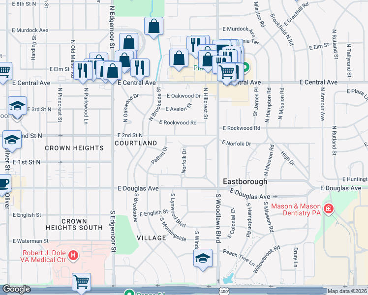 map of restaurants, bars, coffee shops, grocery stores, and more near 17 North Norfolk Drive in Eastborough