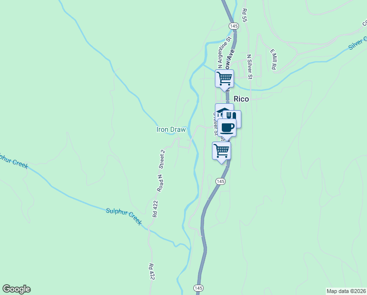 map of restaurants, bars, coffee shops, grocery stores, and more near West Elder Street in Rico